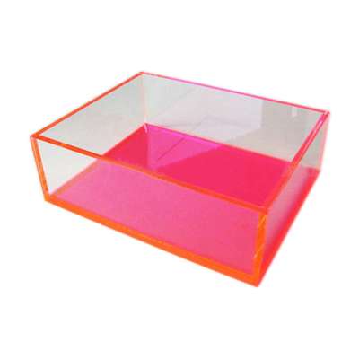 Clear Neon Pink Acrylic Display Shadow Box, Lucite Cosmetics Shadow Organizing Craft Box